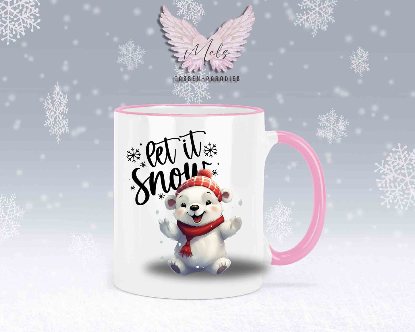 Schneemann-Tasse Let's Snow – mit oder ohne Wunschname