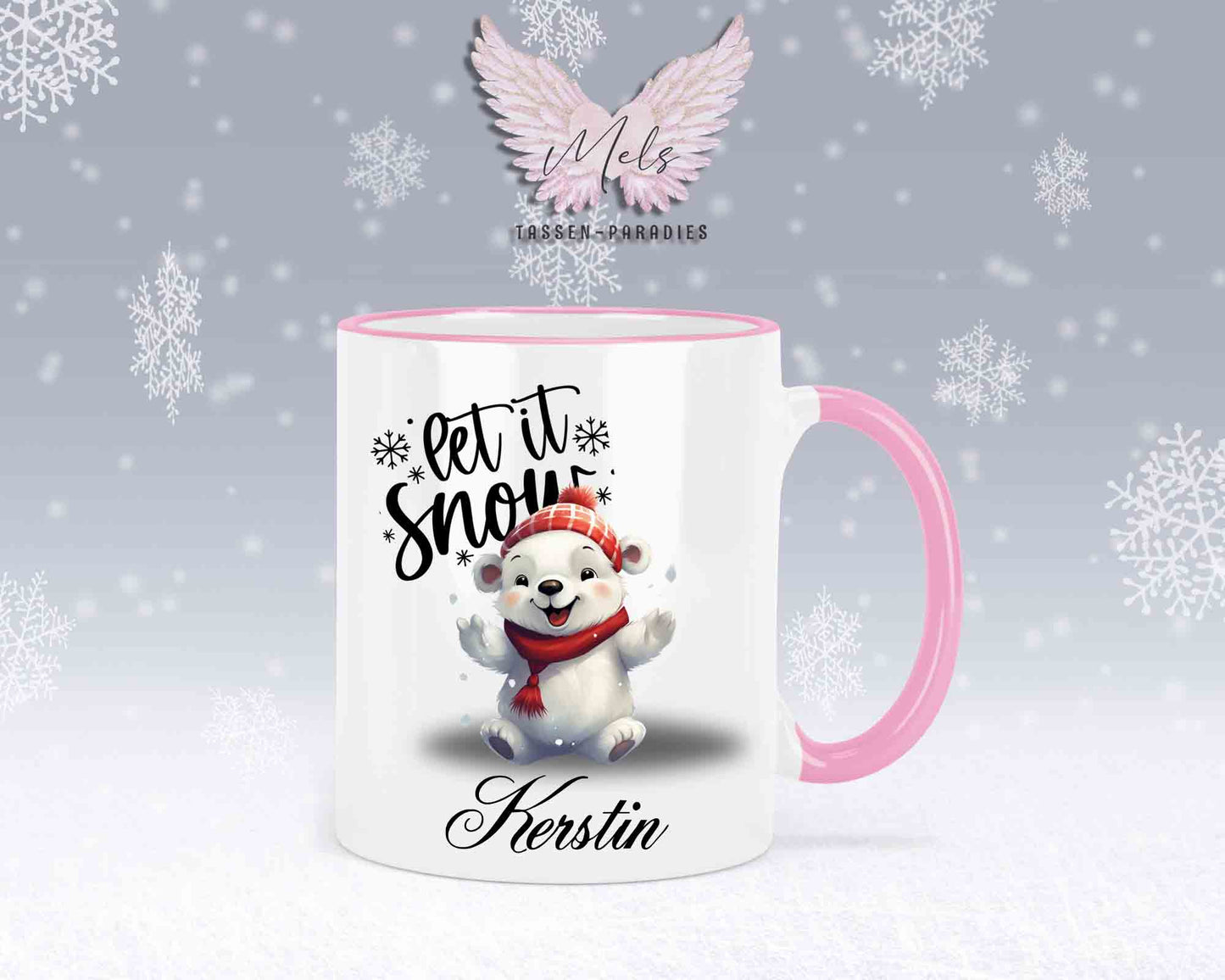 Schneemann-Tasse Let's Snow – mit oder ohne Wunschname