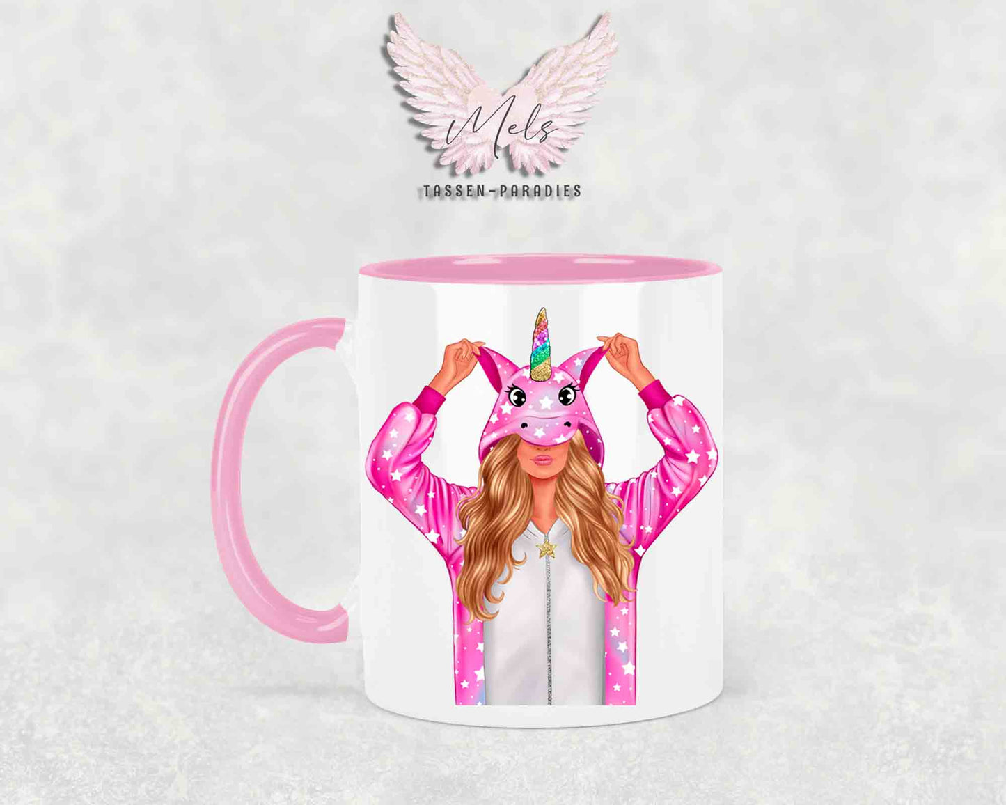 Einhorn-Frau Blond - mit Auswahl Mantelfarbe - Personalisierte Tassen mit und ohne Name