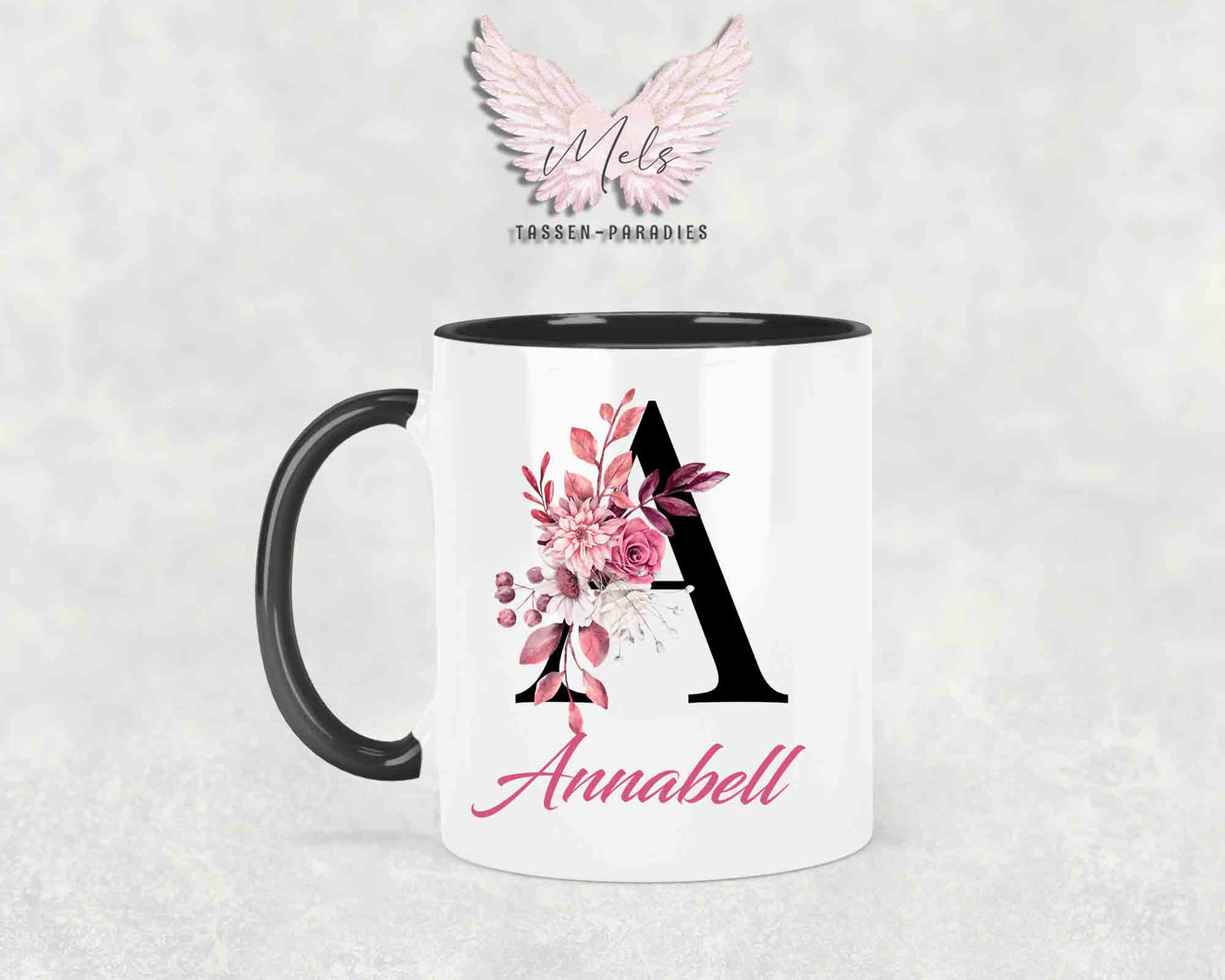 Alphabet mit Name - Personalisierte Keramik-Tasse Schwarz