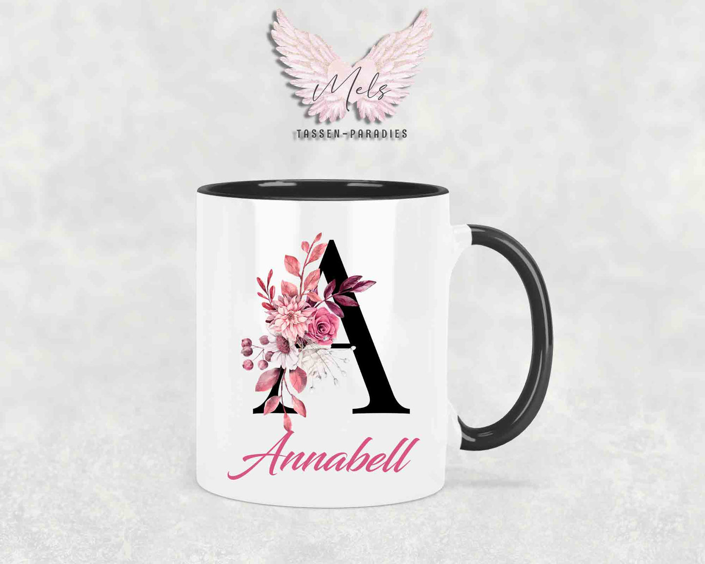 Alphabet mit Name - Personalisierte Keramik-Tasse Schwarz