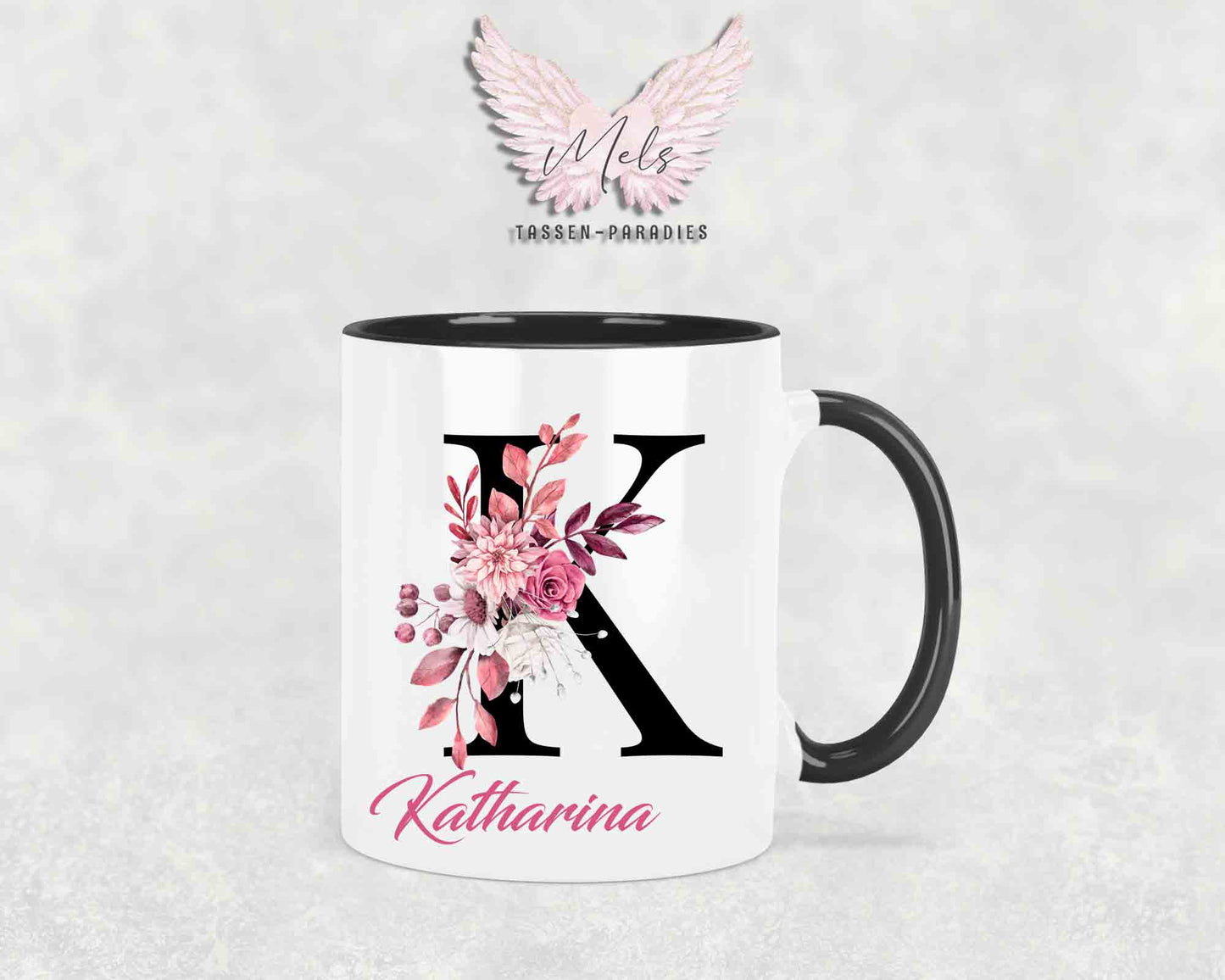 Alphabet mit Name - Personalisierte Keramik-Tasse Schwarz