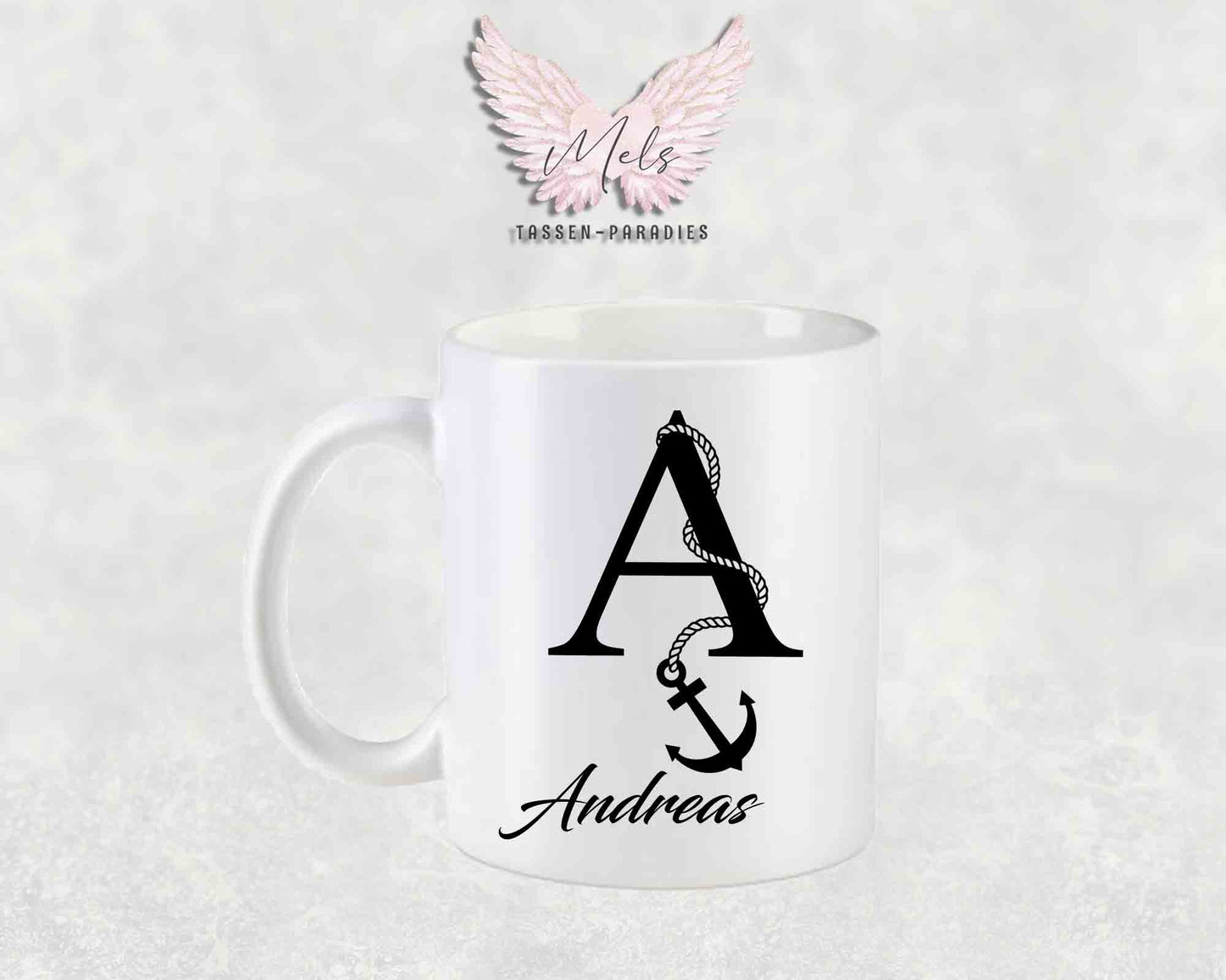 Anker-Alphabet mit Name - Personalisierte Keramik-Tasse Weiß matt