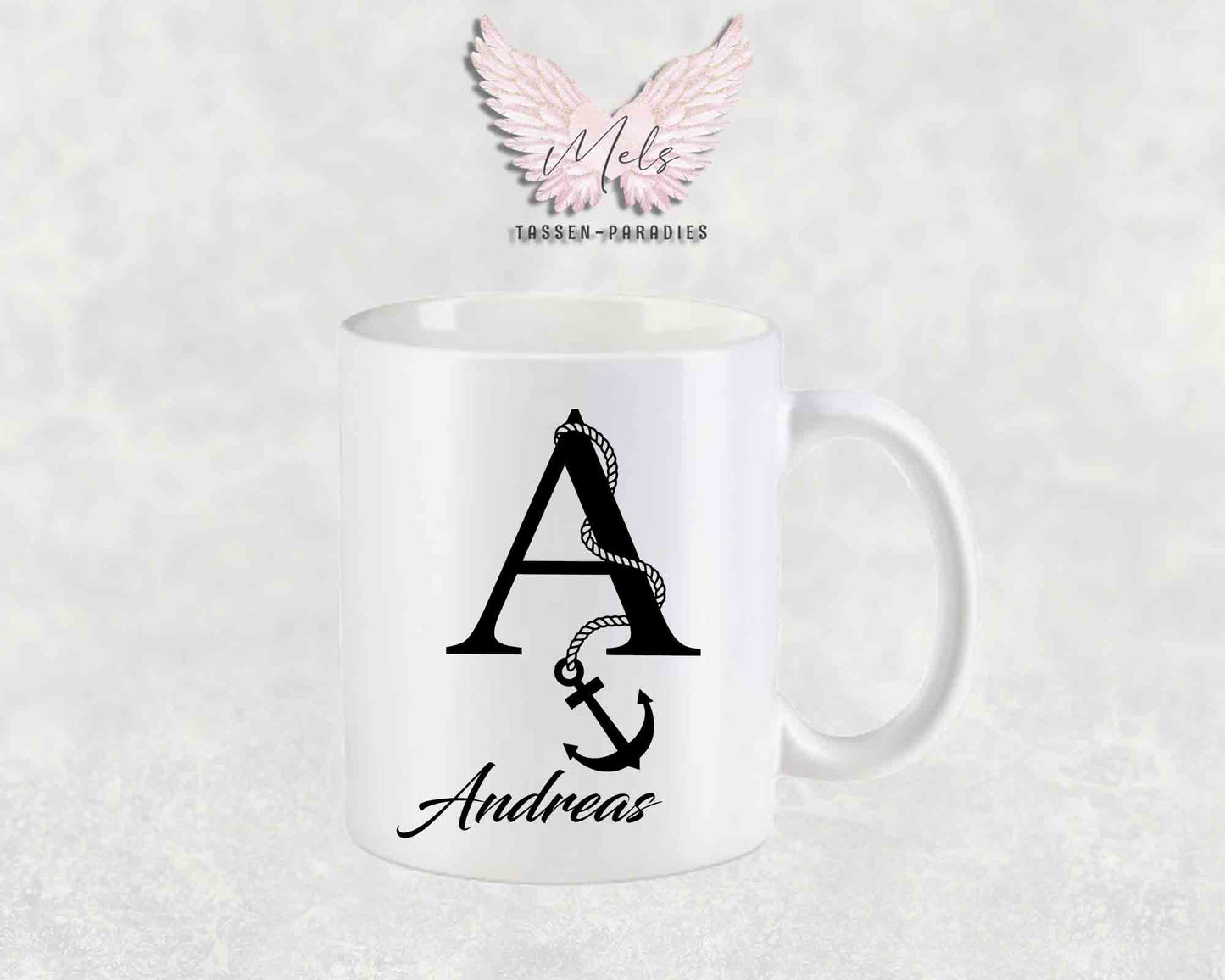 Anker-Alphabet mit Name - Personalisierte Keramik-Tasse Weiß matt