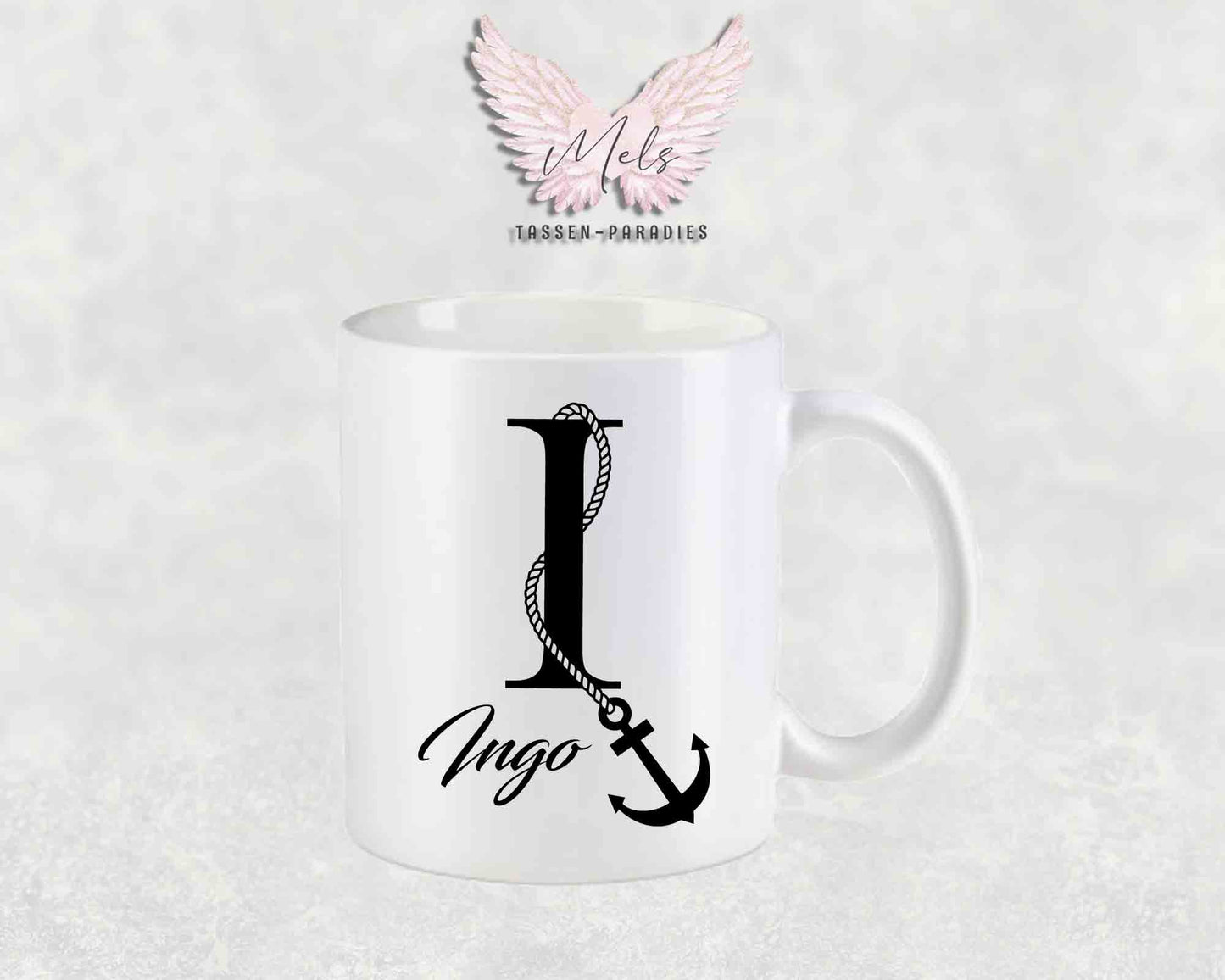 Anker-Alphabet mit Name - Personalisierte Keramik-Tasse Weiß matt