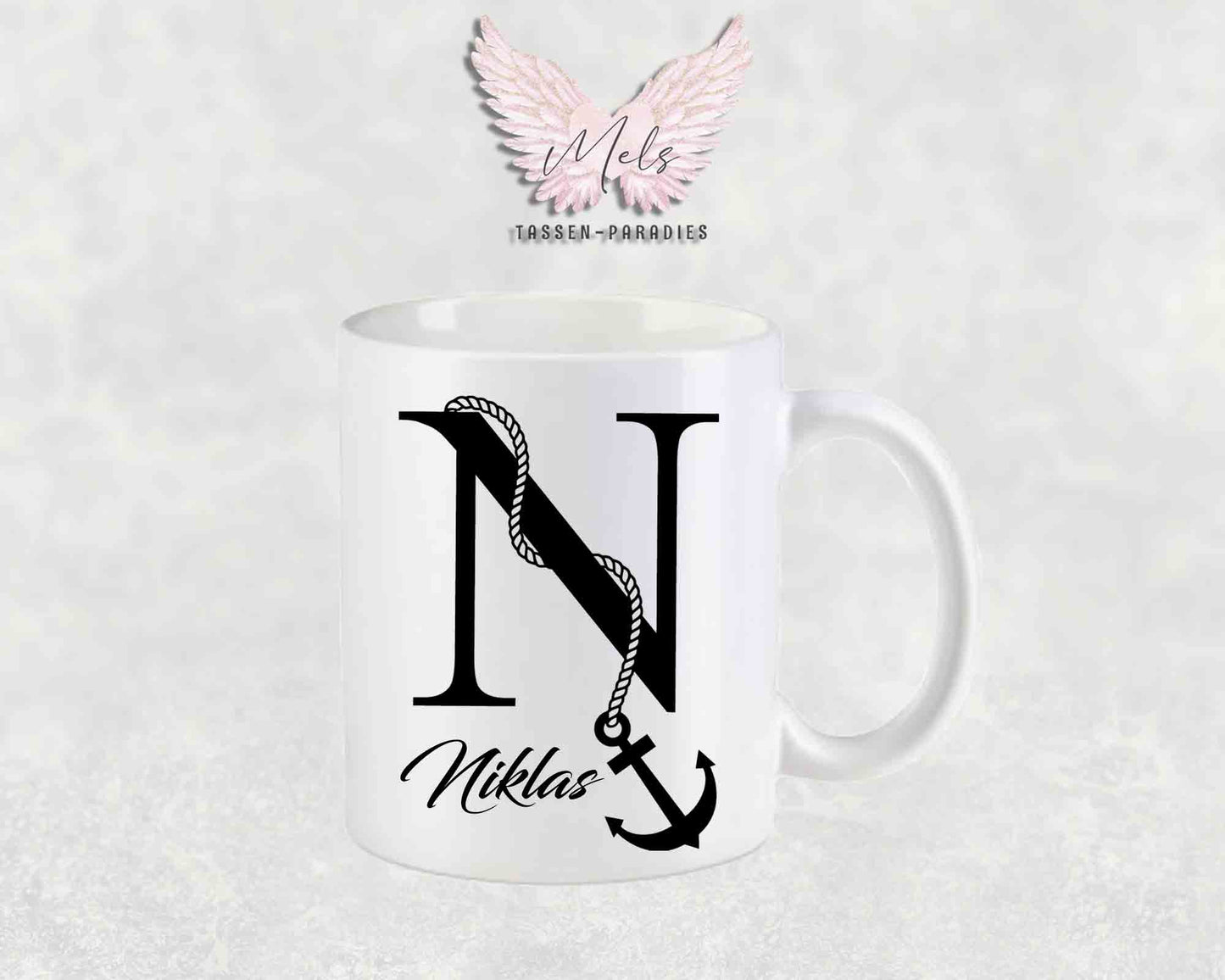 Anker-Alphabet mit Name - Personalisierte Keramik-Tasse Weiß matt