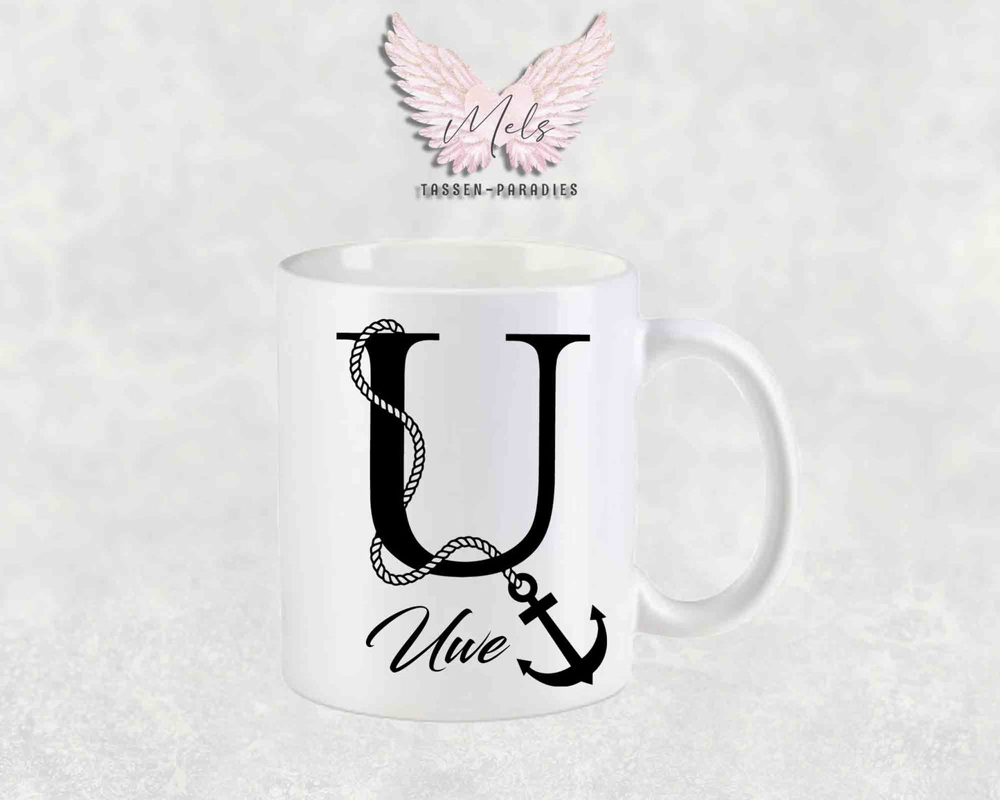 Anker-Alphabet mit Name - Personalisierte Keramik-Tasse Weiß matt