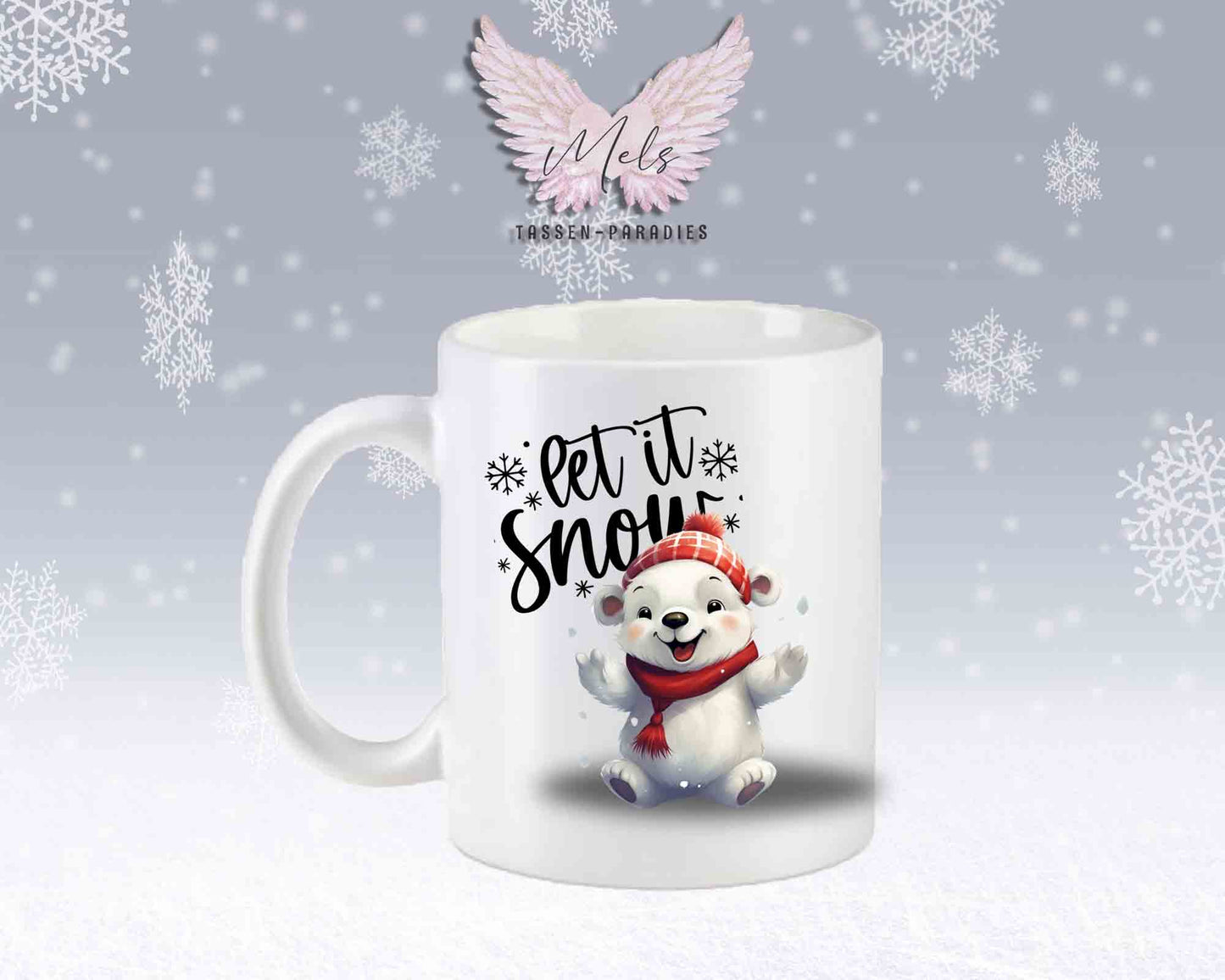 Schneemann-Tasse Let's Snow – mit oder ohne Wunschname