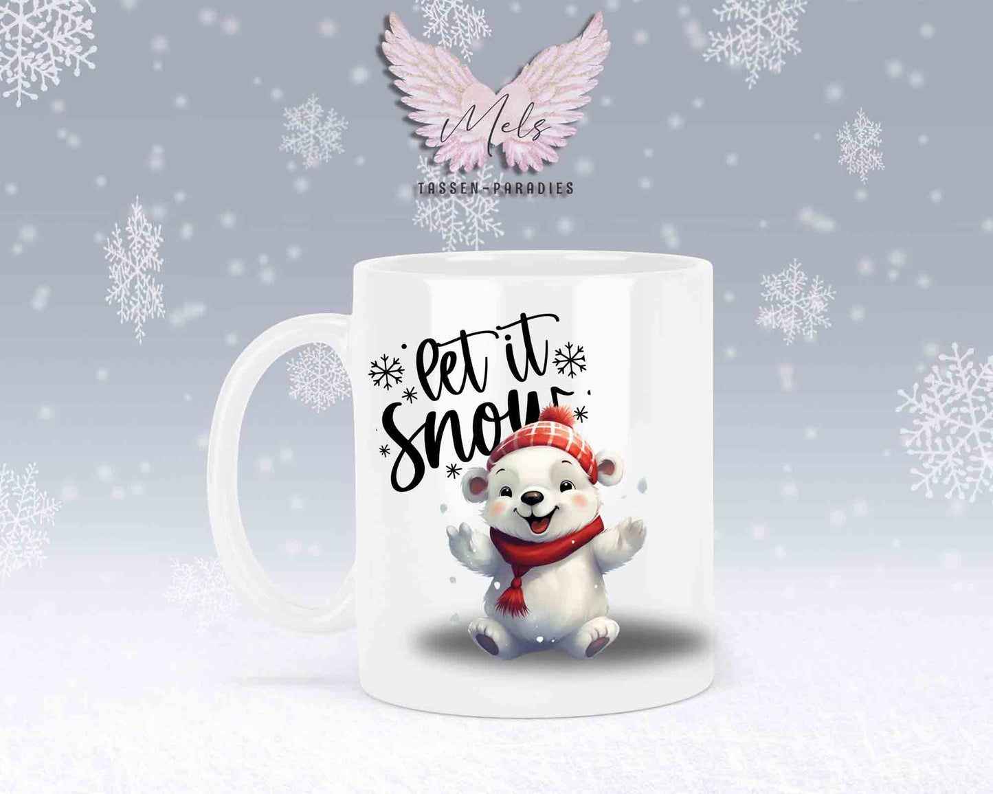 Schneemann-Tasse Let's Snow – mit oder ohne Wunschname