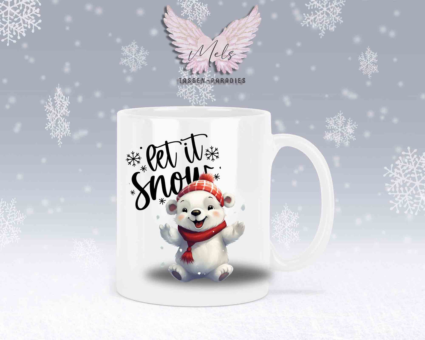 Schneemann-Tasse Let's Snow – mit oder ohne Wunschname