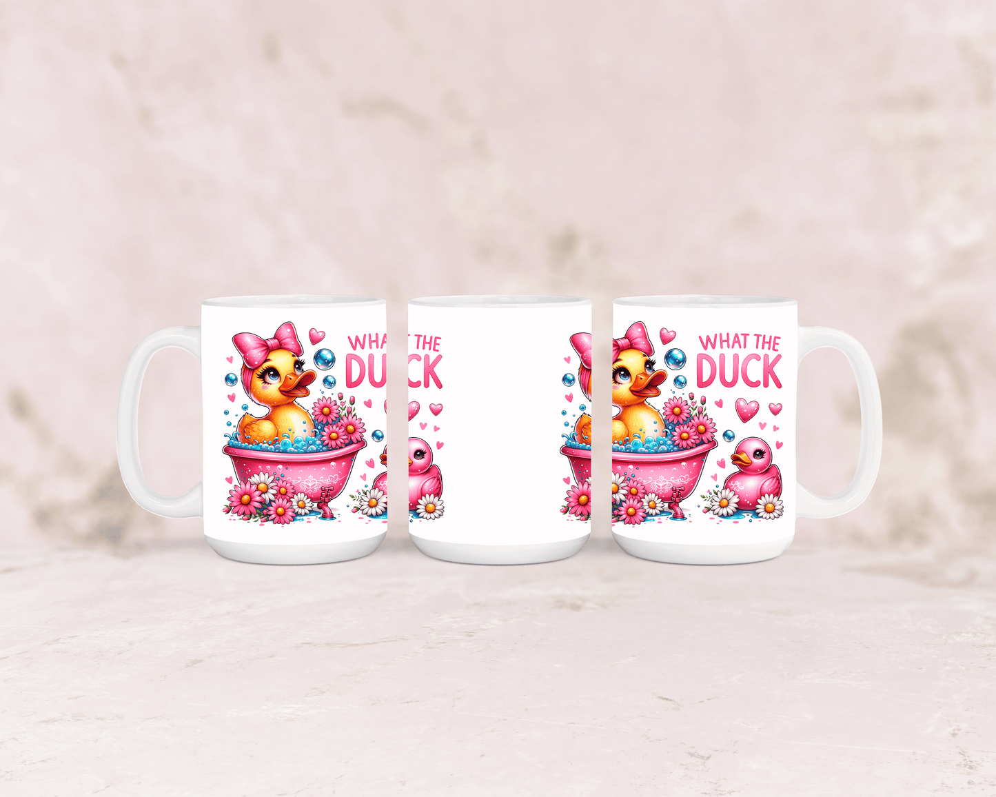 Tasse mit süßer Ente und lustigem Spruch „What the Duck“ – personalisierbar