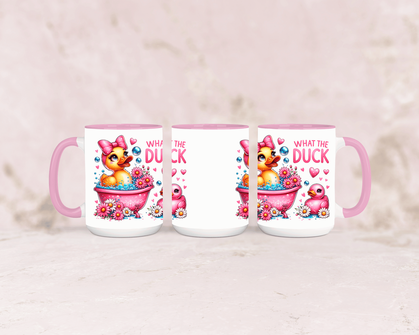 Tasse mit süßer Ente und lustigem Spruch „What the Duck“ – personalisierbar