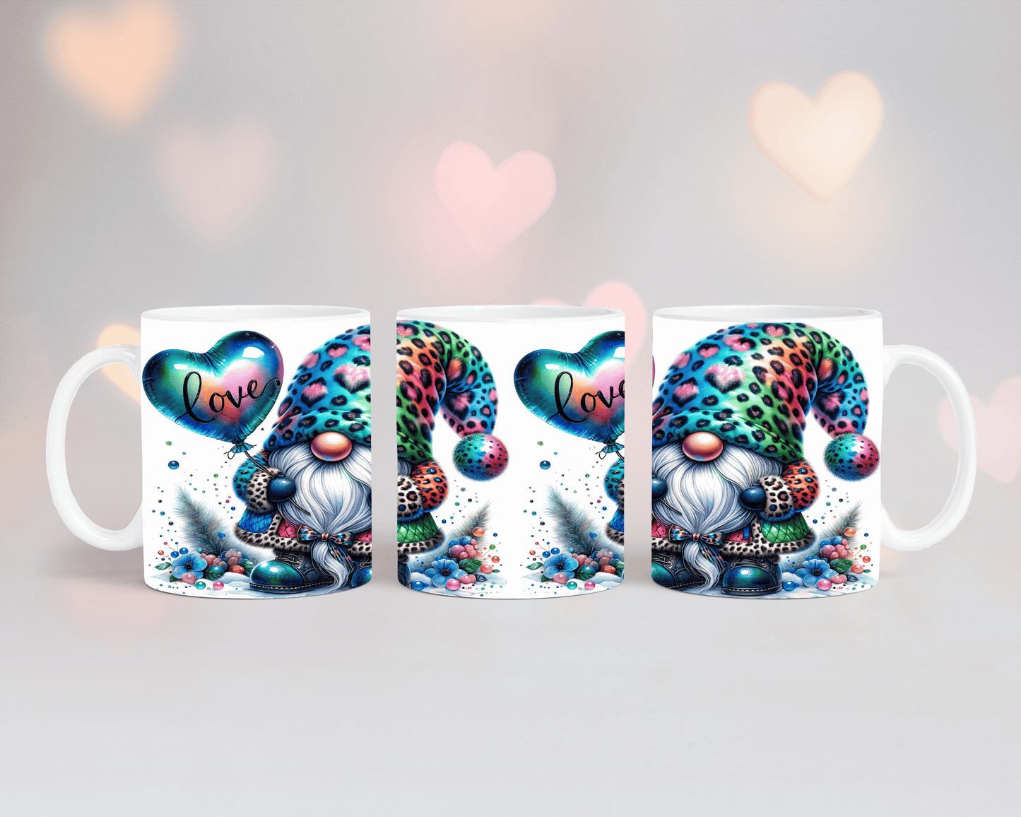 Thermobecher/Tumbler/Tasse Valentine Gnome Türkis mit Luftballon