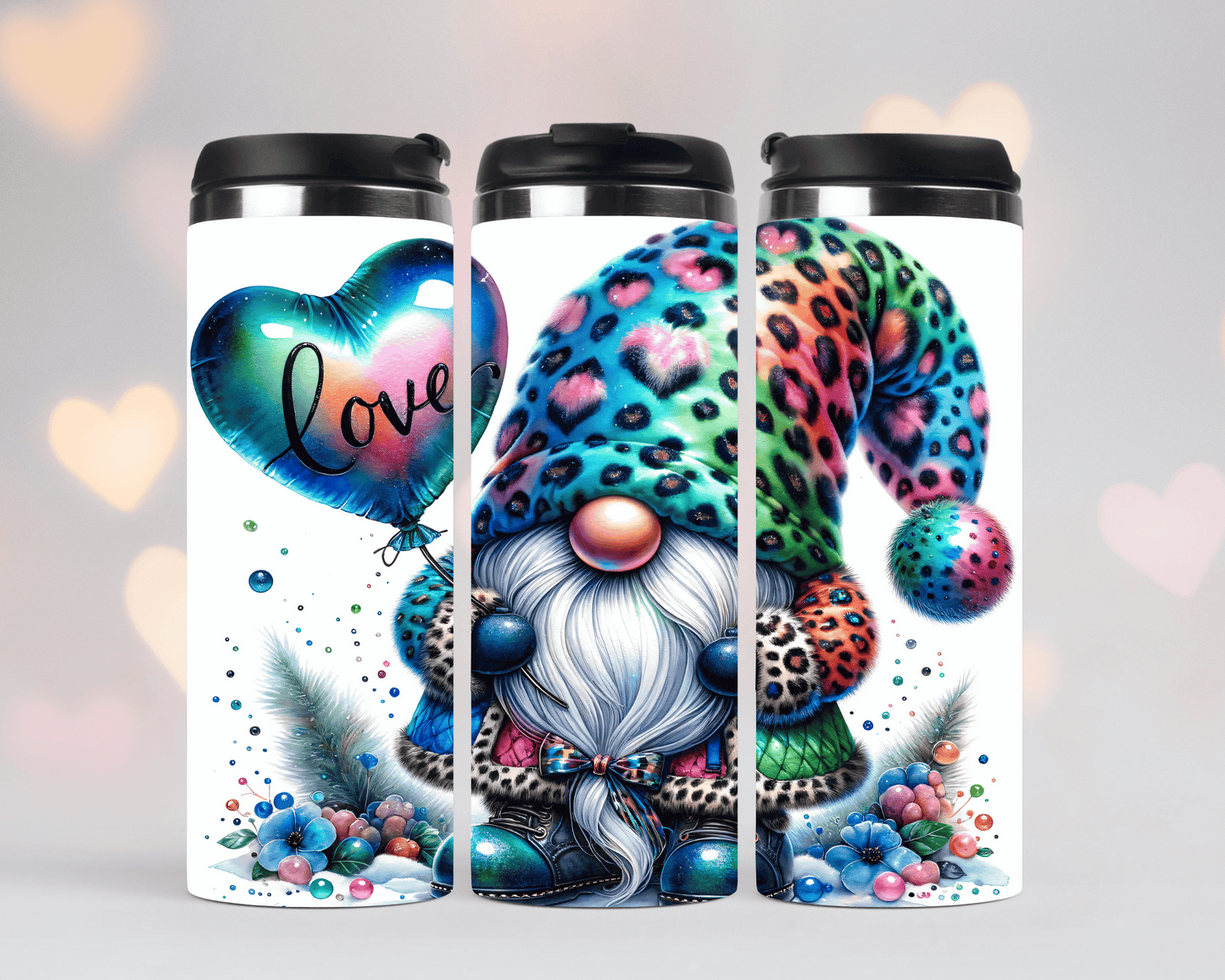 Thermobecher/Tumbler/Tasse Valentine Gnome Türkis mit Luftballon