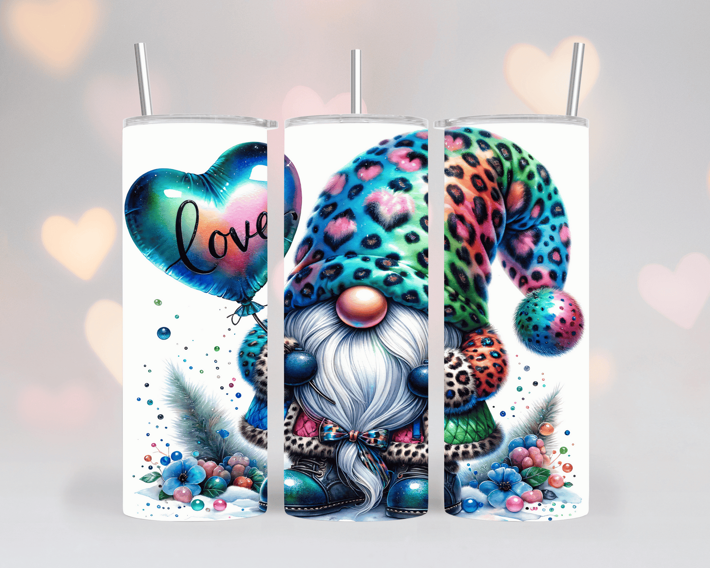 Thermobecher/Tumbler/Tasse Valentine Gnome Türkis mit Luftballon