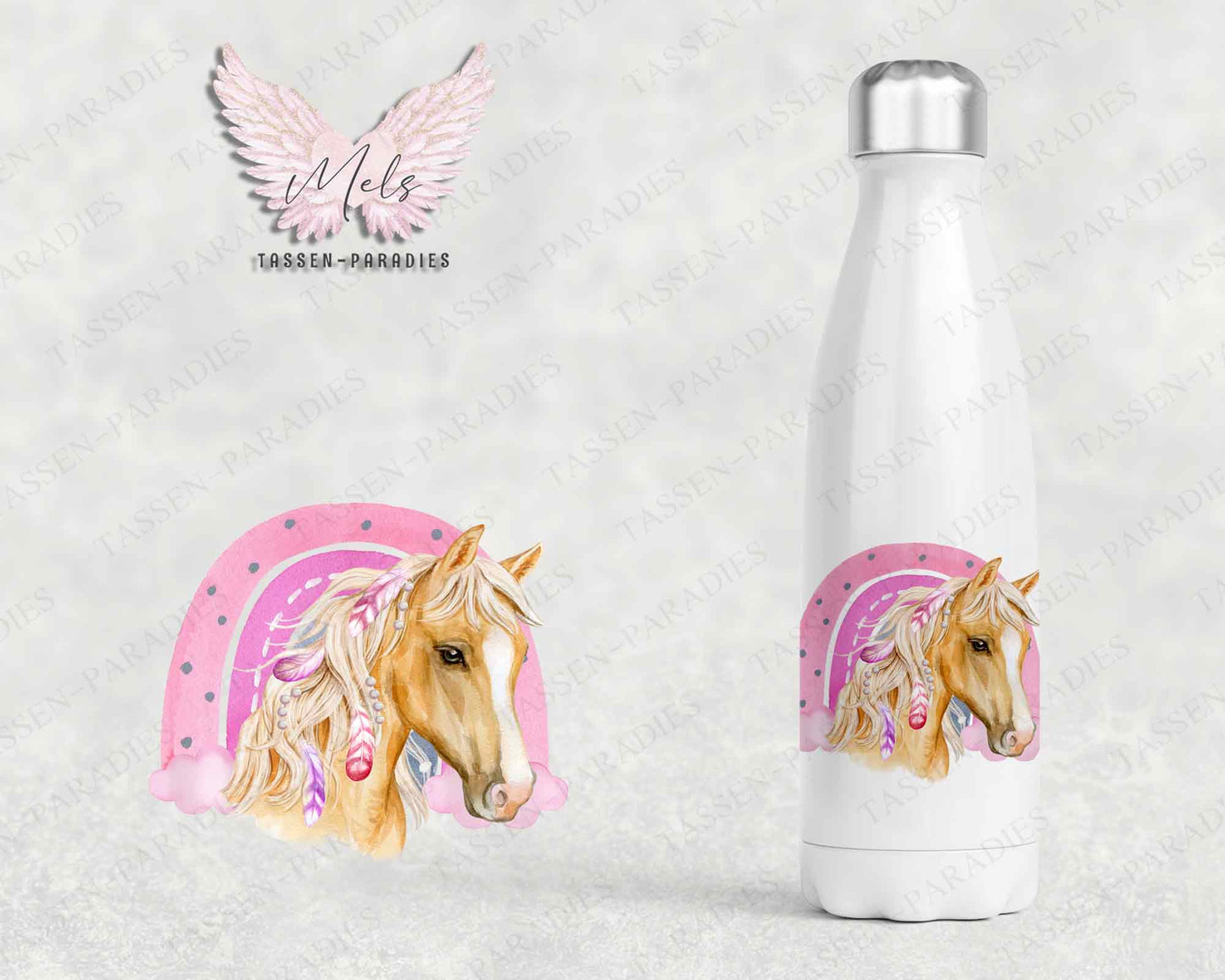 Pferd 2 - Personalisierte Kinder-Thermoflasche weiß mit und ohne Name
