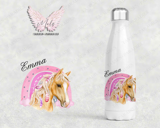 Pferd 2 - Personalisierte Kinder-Thermoflasche weiß mit und ohne Name