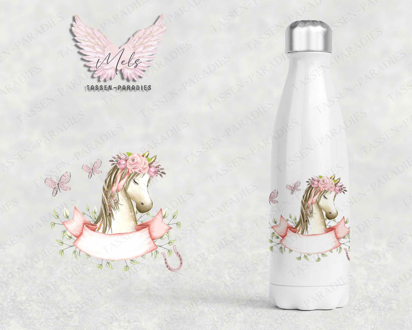Pferd 3 - Personalisierte Kinder-Thermoflasche weiß mit und ohne Name