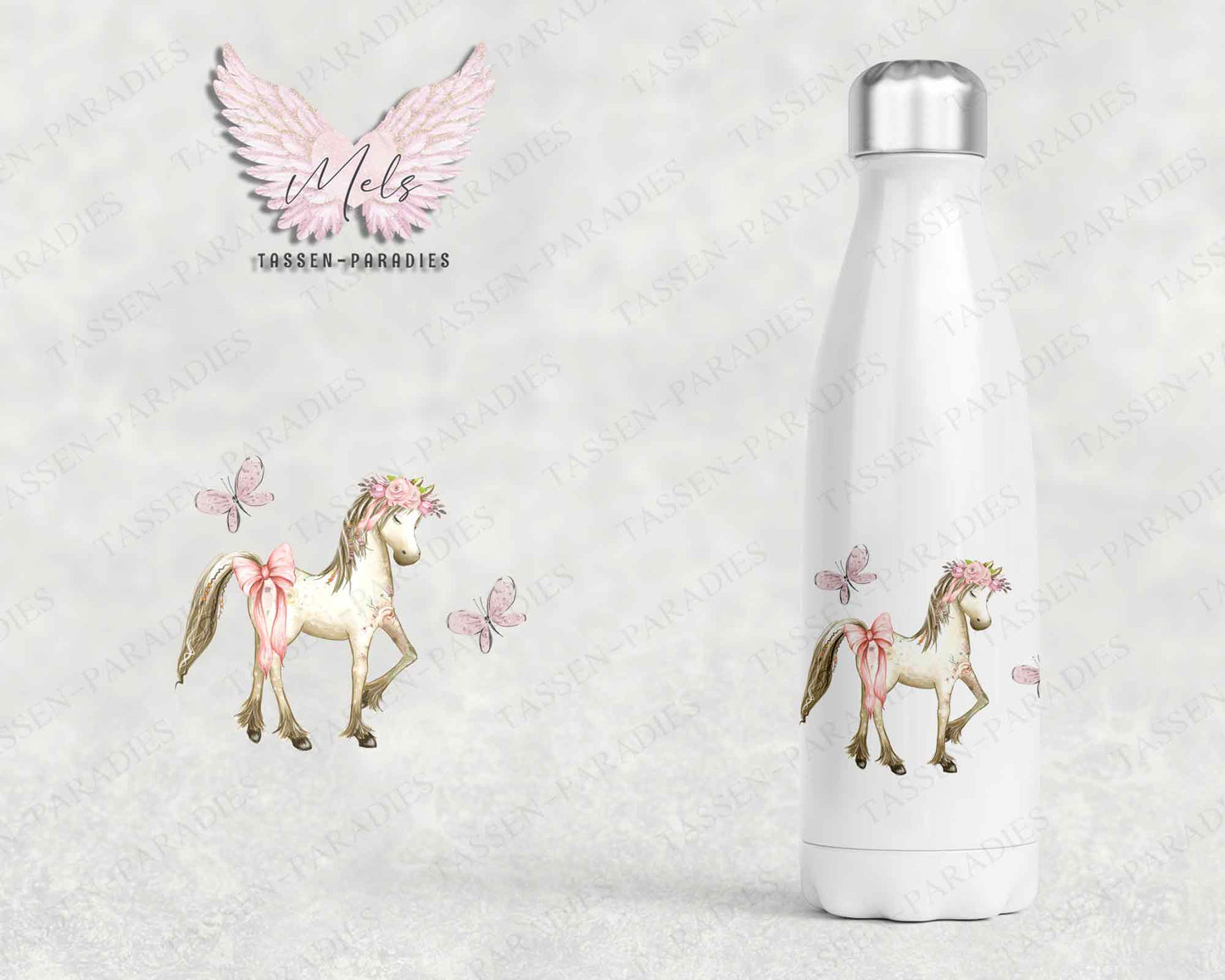Pferd 4 - Personalisierte Kinder-Thermoflasche weiß mit und ohne Name