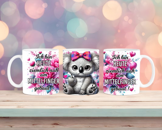 Tasse mit Koala, Mittelfinger und einem sarkastischen Spruch