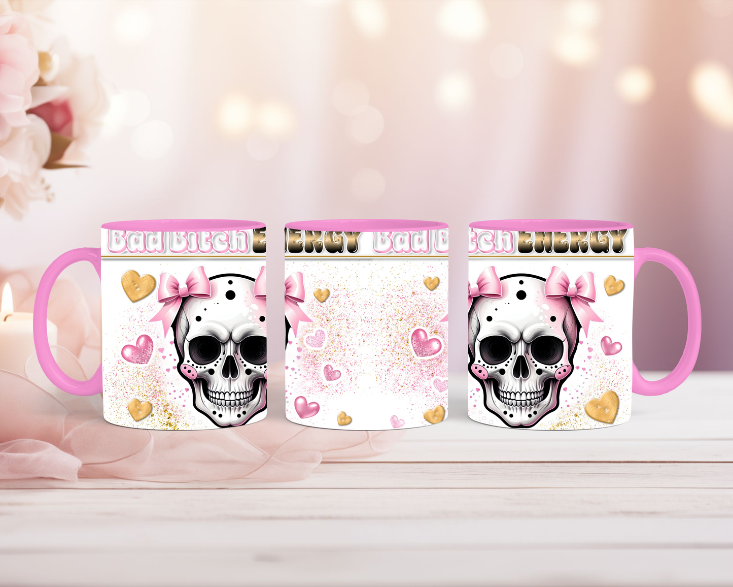 Tasse Bad Bitch Energy Totenkopf mit Schleife