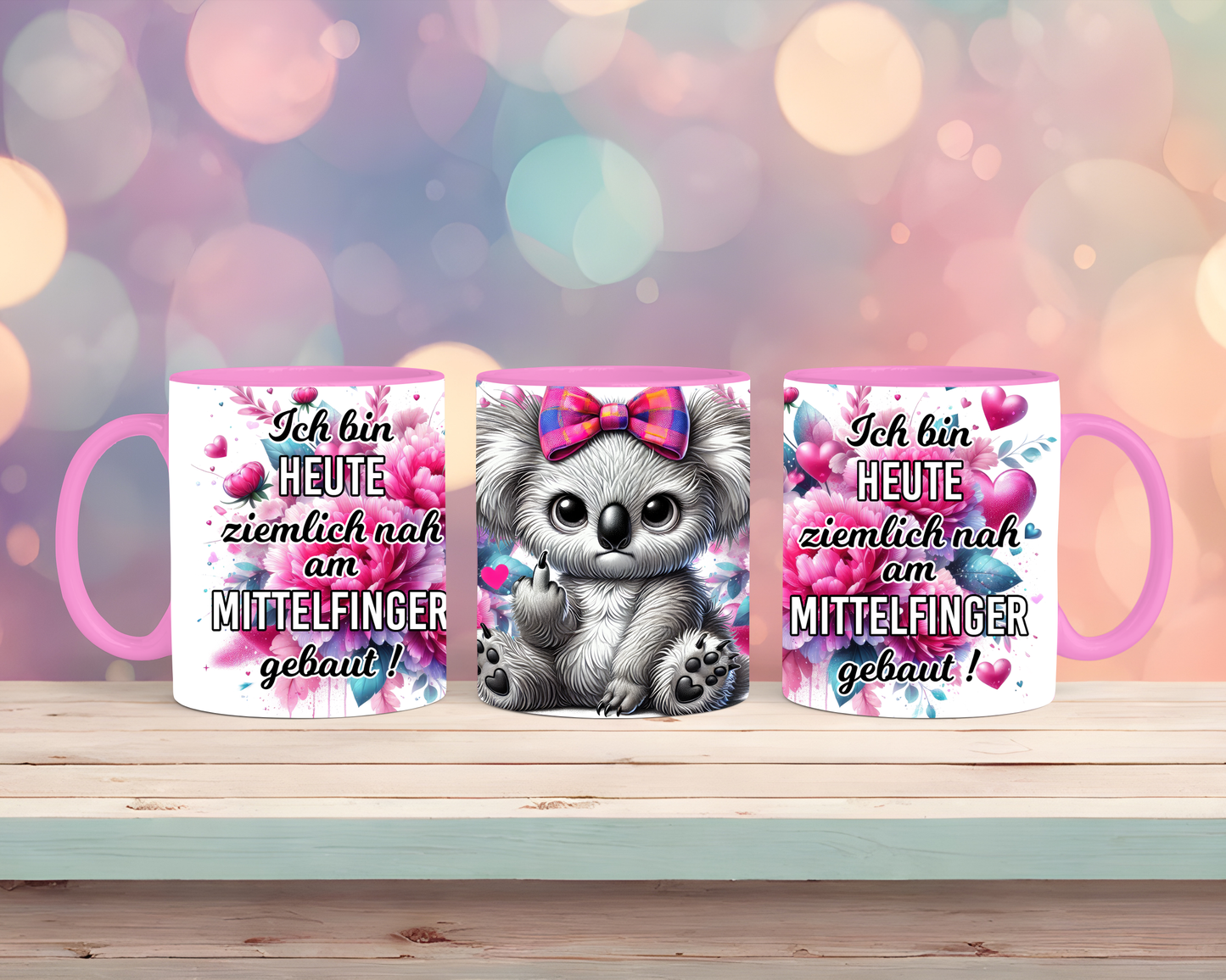 Tasse mit Koala, Mittelfinger und einem sarkastischen Spruch