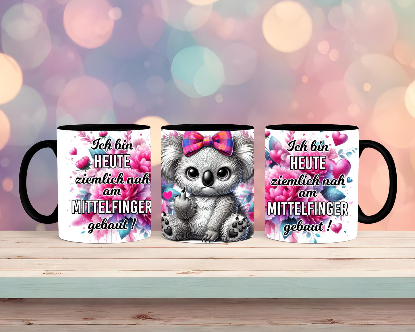Tasse mit Koala, Mittelfinger und einem sarkastischen Spruch