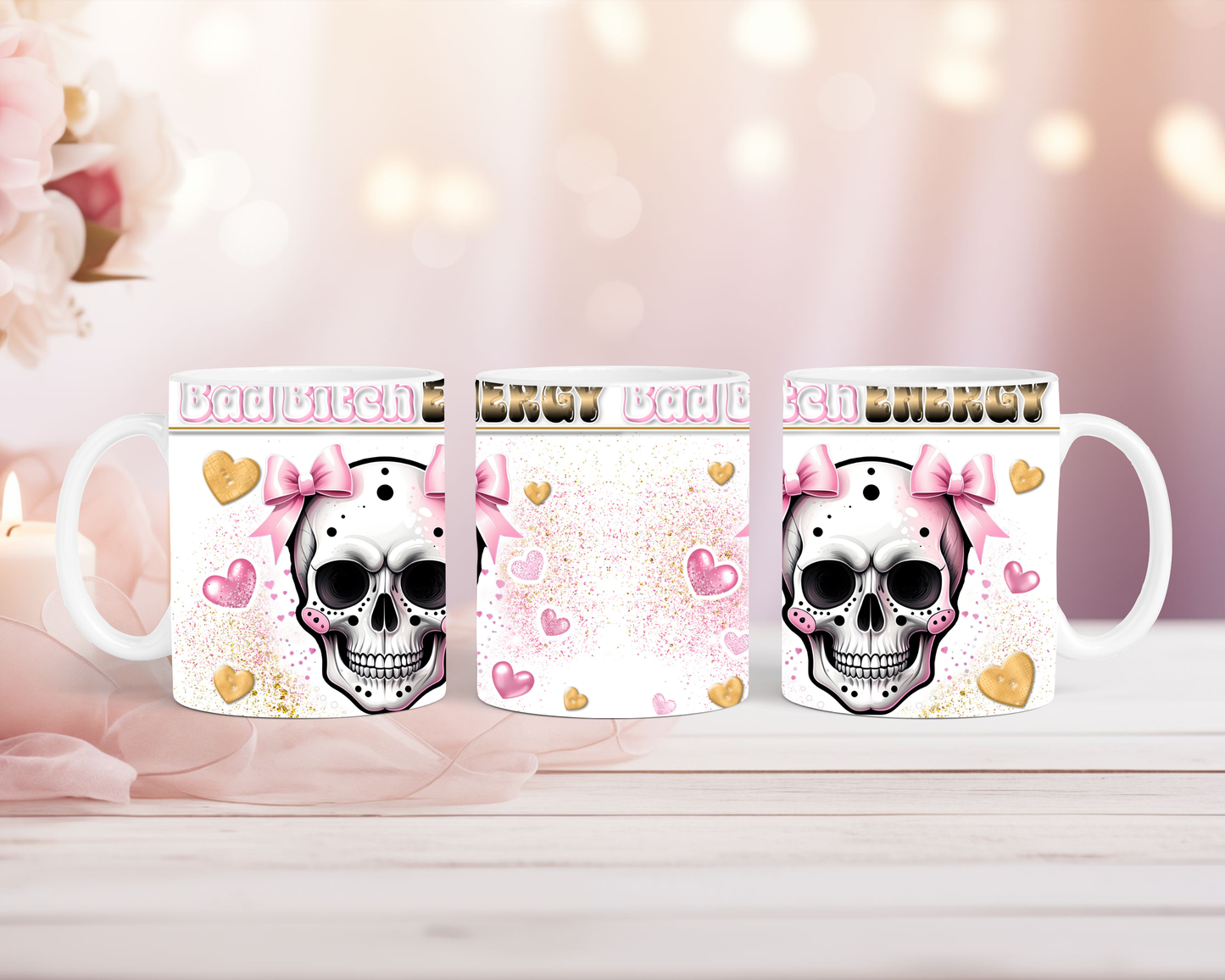 Tasse Bad Bitch Energy Totenkopf mit Schleife