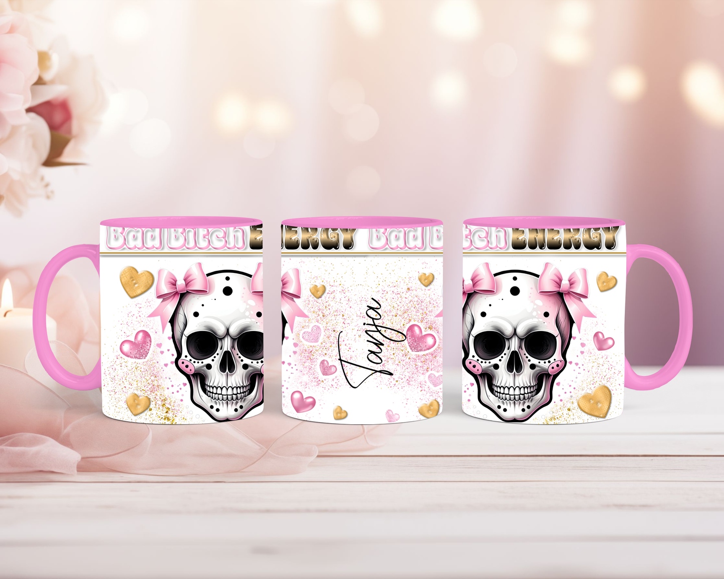 Tasse Bad Bitch Energy Totenkopf mit Schleife