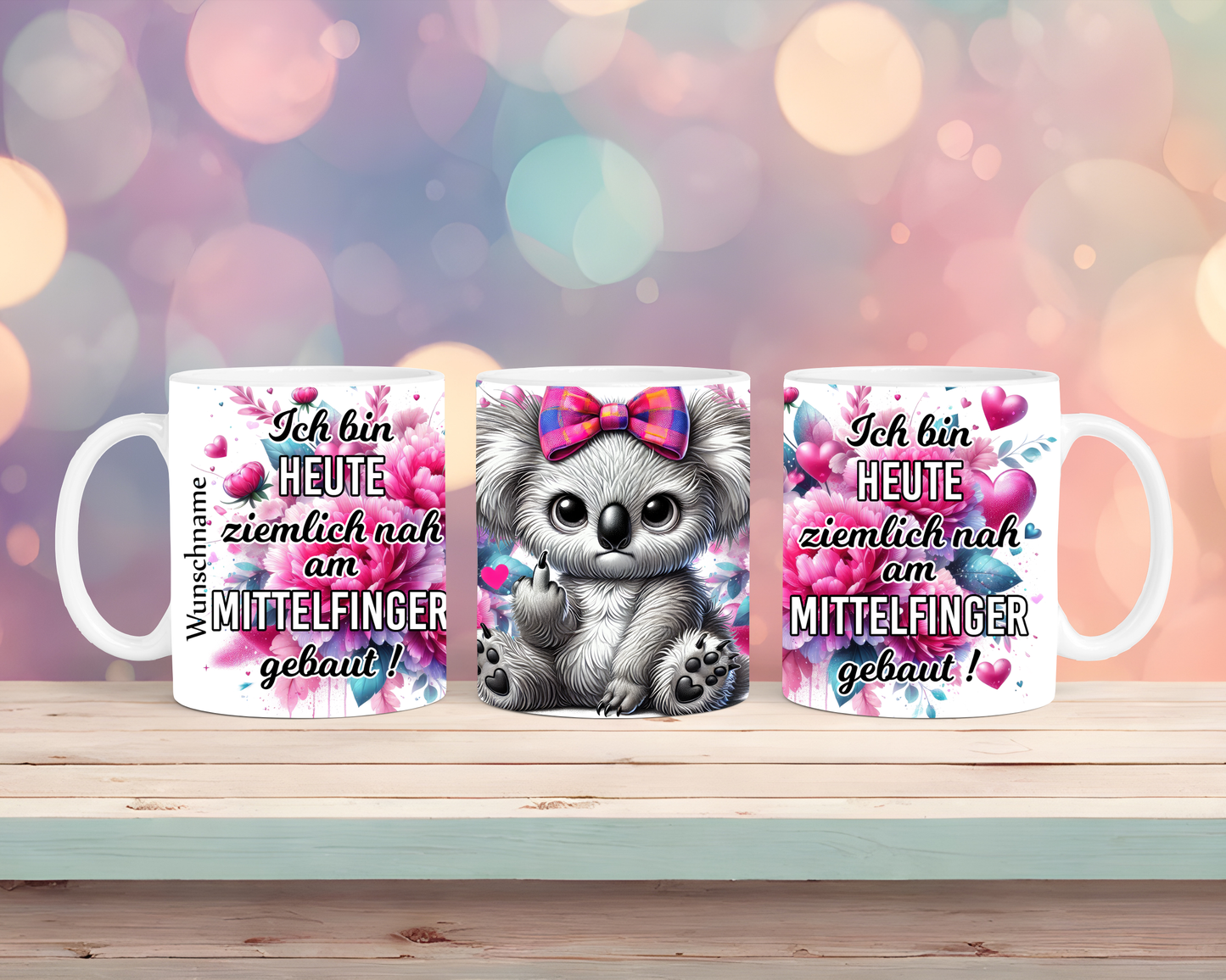 Tasse mit Koala, Mittelfinger und einem sarkastischen Spruch