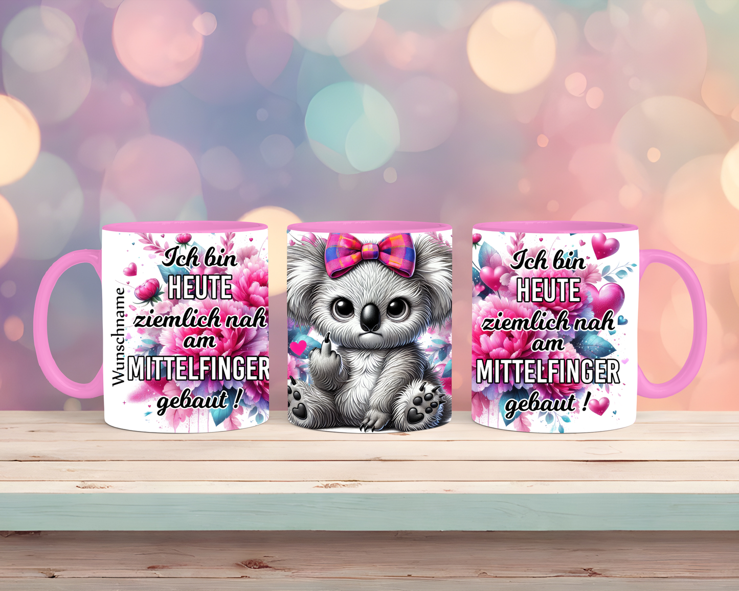 Tasse mit Koala, Mittelfinger und einem sarkastischen Spruch
