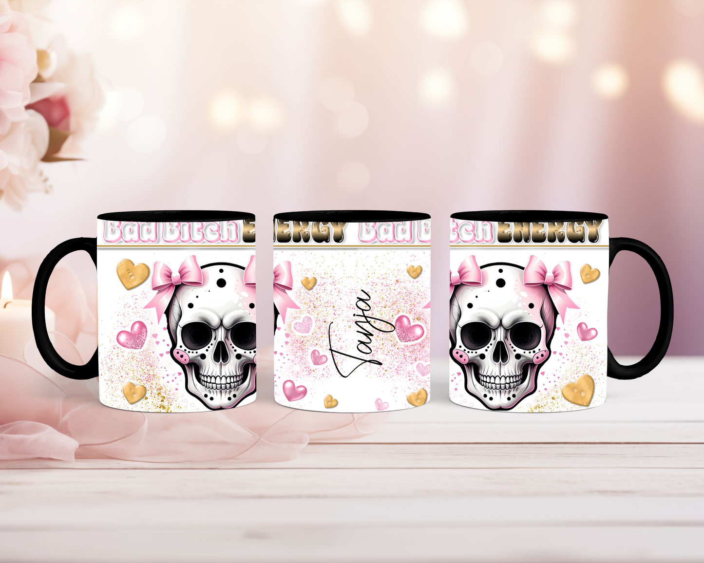 Tasse Bad Bitch Energy Totenkopf mit Schleife