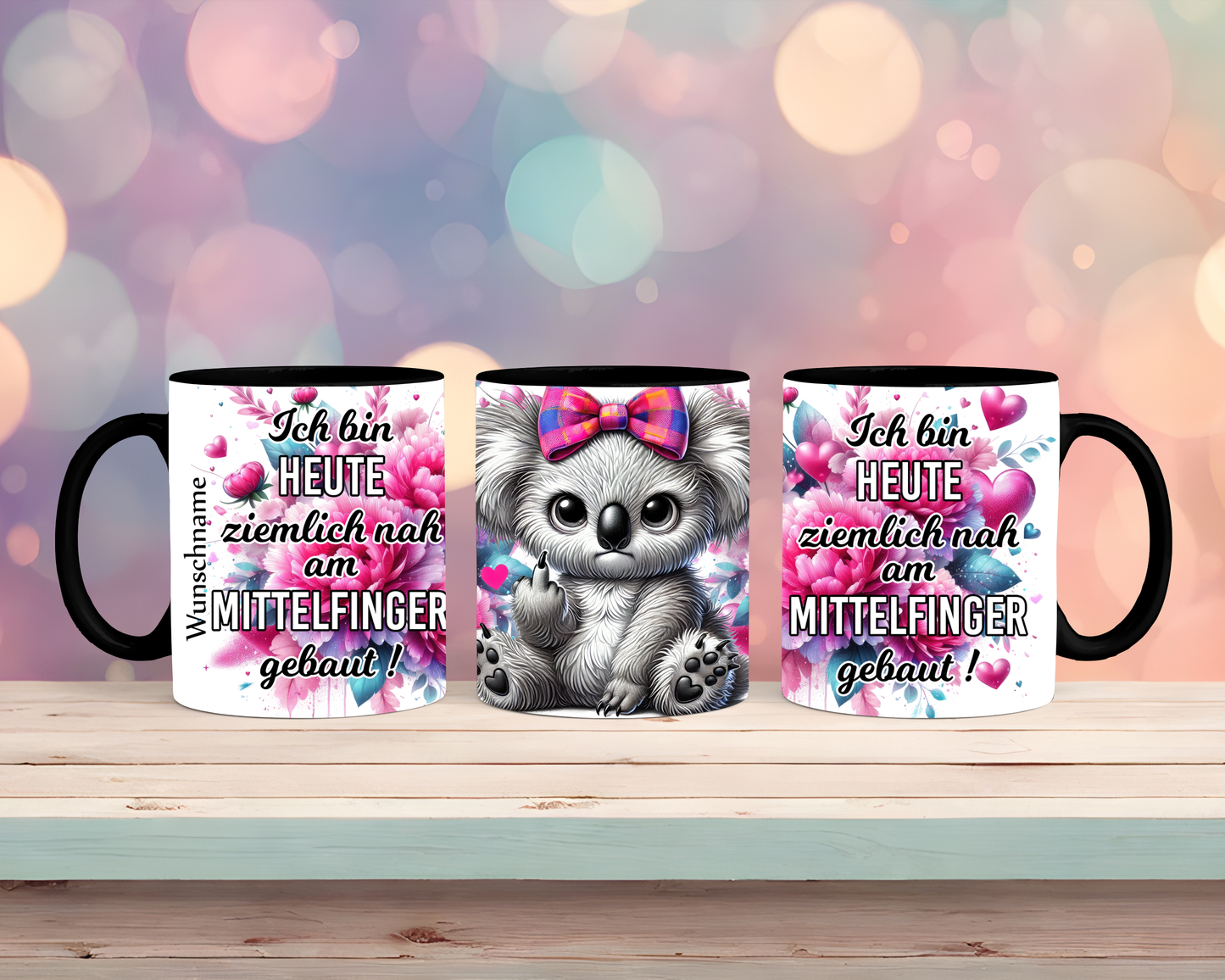 Tasse mit Koala, Mittelfinger und einem sarkastischen Spruch