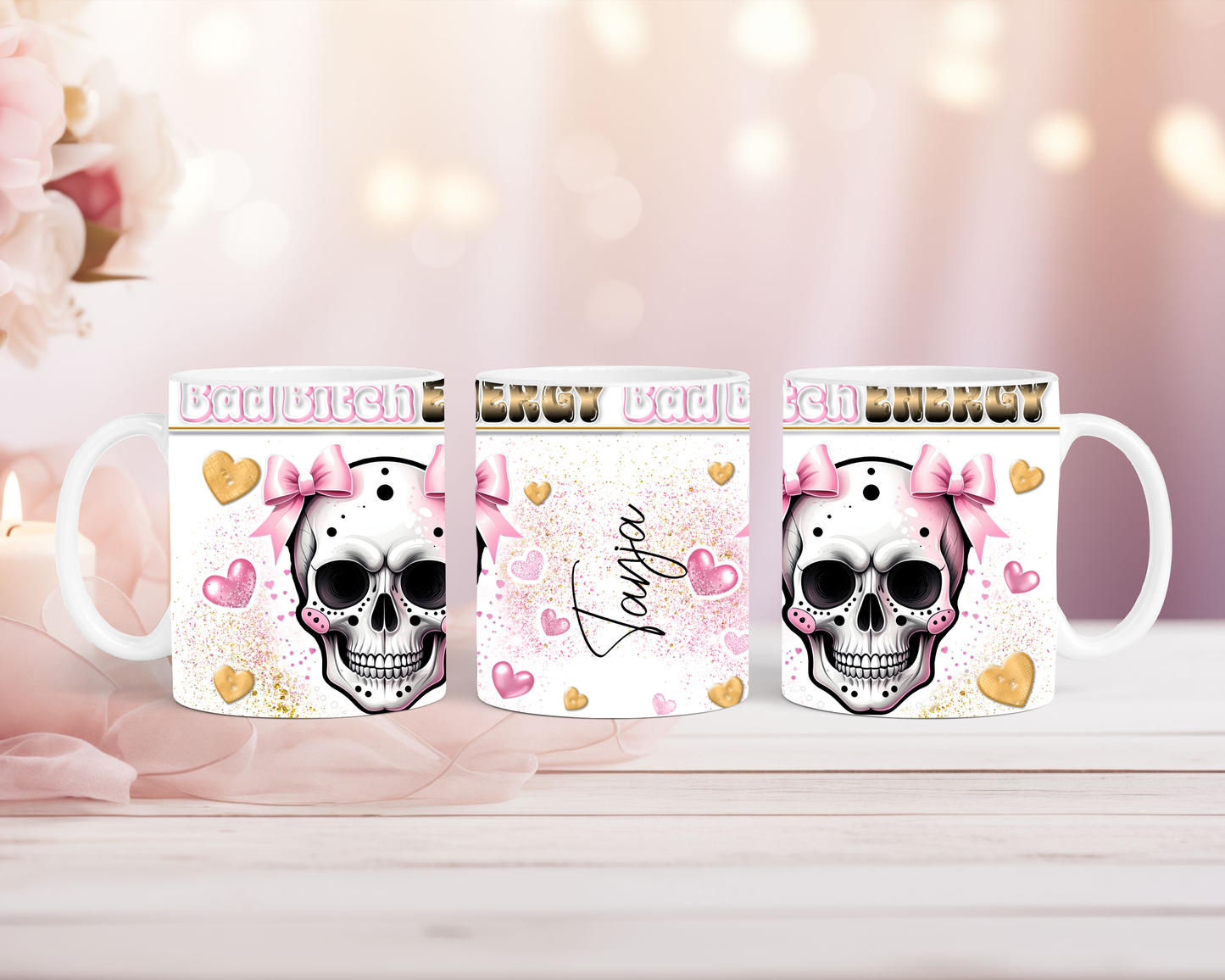 Tasse Bad Bitch Energy Totenkopf mit Schleife