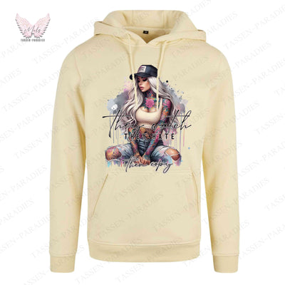 Hoodie mit Statement-Print – "They watch THEY HATE Then copy"