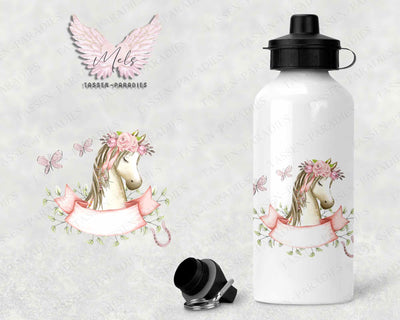 Pferd 3 - Personalisierte Kinder-Trinkflasche weiß mit und ohne Name