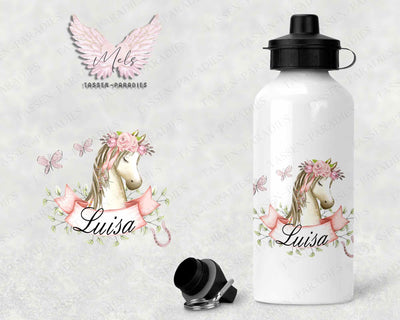 Pferd 3 - Personalisierte Kinder-Trinkflasche weiß mit und ohne Name