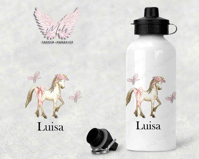 Pferd 4 - Personalisierte Kinder-Trinkflasche weiß mit und ohne Name