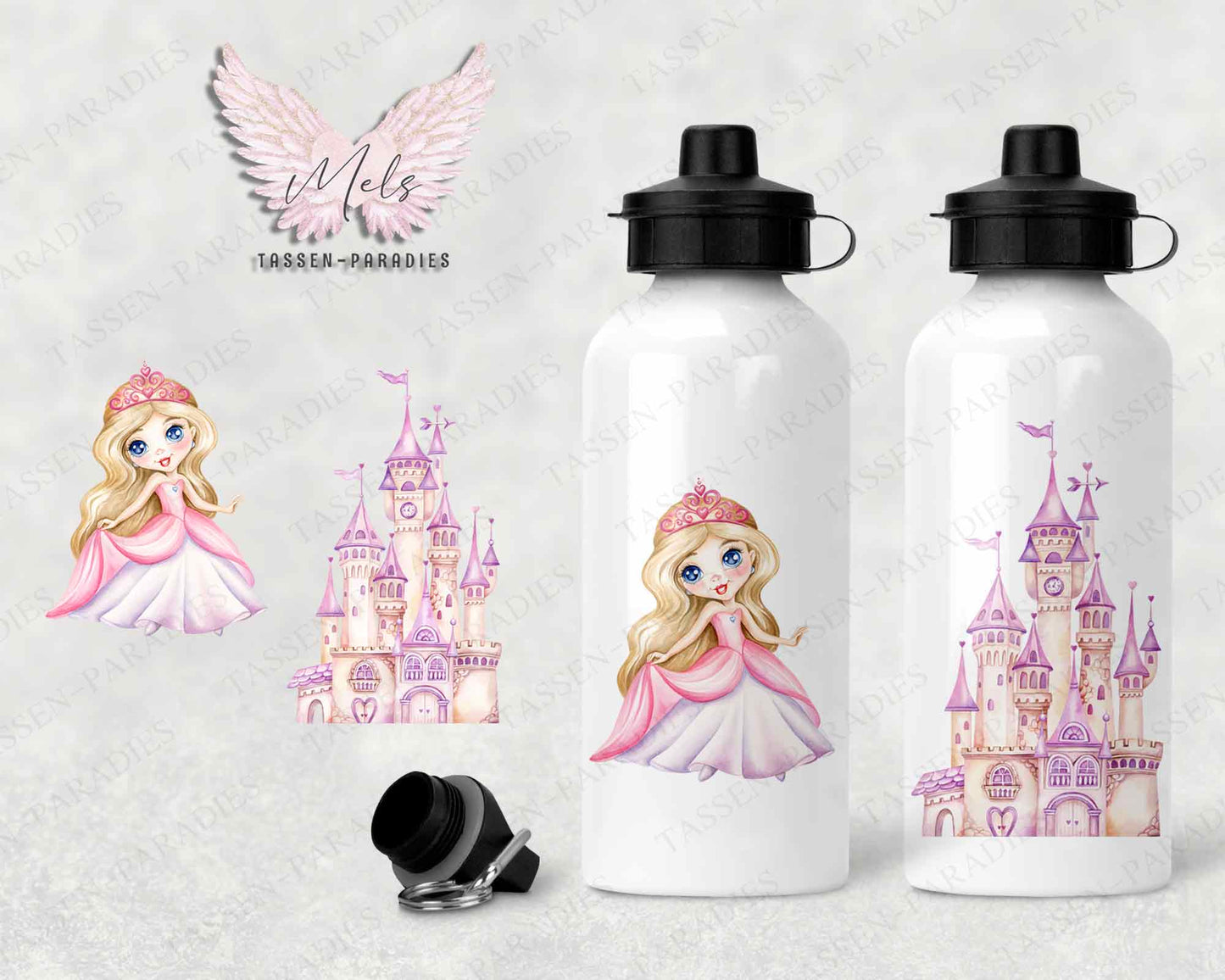 Prinzessin 1 - Personalisierte Kinder-Trinkflasche weiß mit und ohne Name