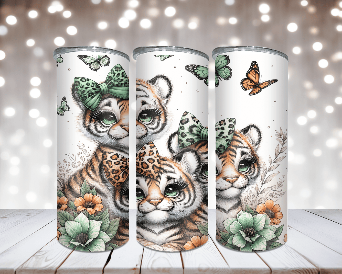Thermobecher „Niedliche Tiger mit Schleife“