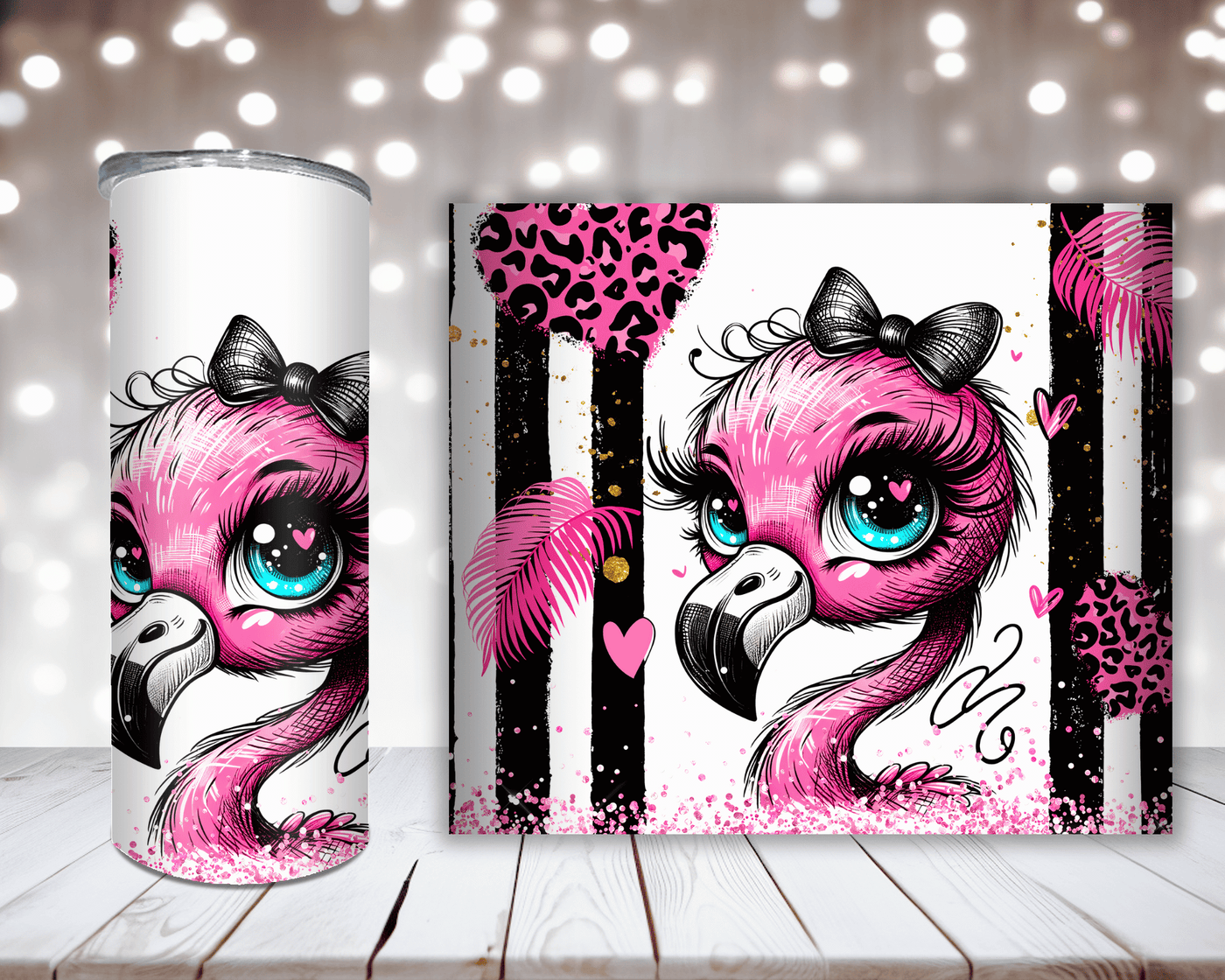 Thermobecher „Süßer Flamingo mit Herzen“