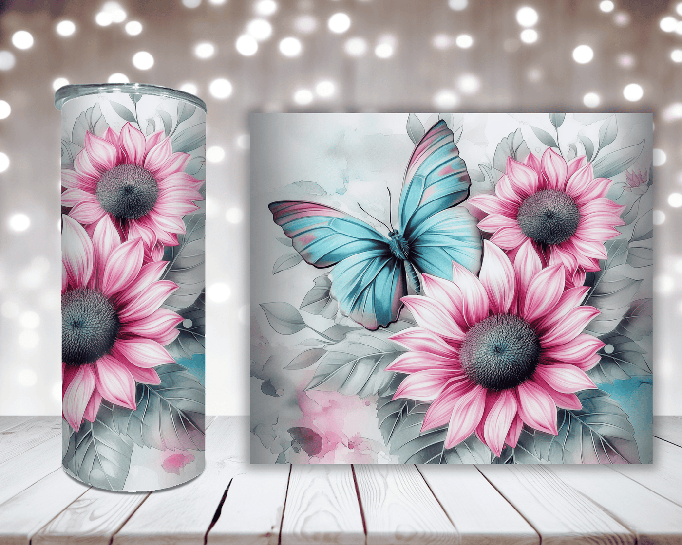 Thermobecher „Schmetterlinge mit Sonnenblumen“