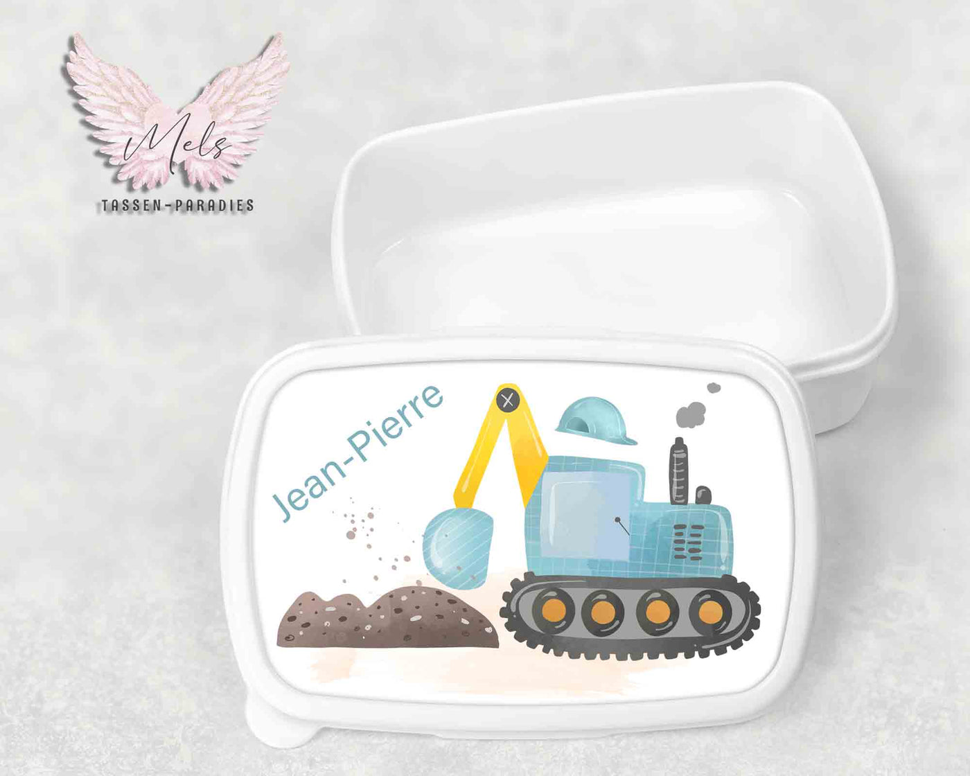 Baustelle 3 - Personalisierte Kinder-Brotbox / Lunchbox weiß mit und ohne Name