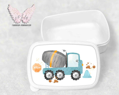 Baustelle 6 - Personalisierte Kinder-Brotbox / Lunchbox weiß mit und ohne Name