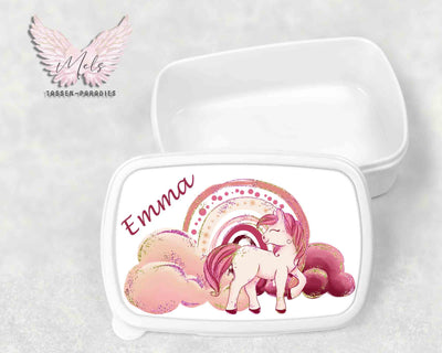 Pferd 1 - Personalisierte Kinder-Brotbox / Lunchbox weiß mit und ohne Name