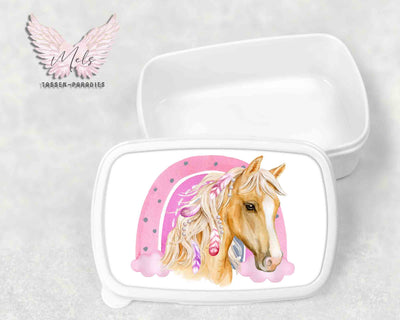 Pferd 2 - Personalisierte Kinder-Brotbox / Lunchbox weiß mit und ohne Name