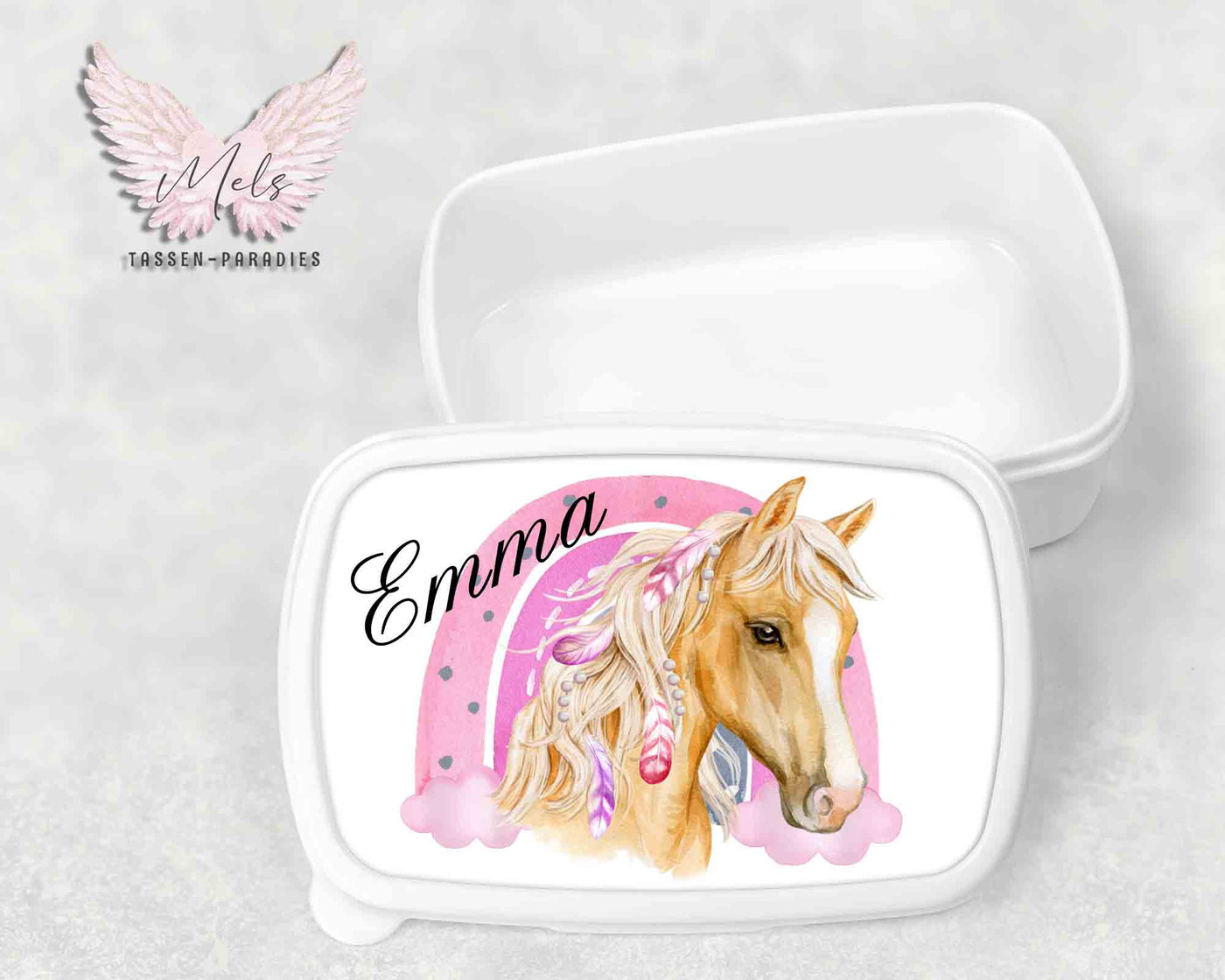 Pferd 2 - Personalisierte Kinder-Brotbox / Lunchbox weiß mit und ohne Name