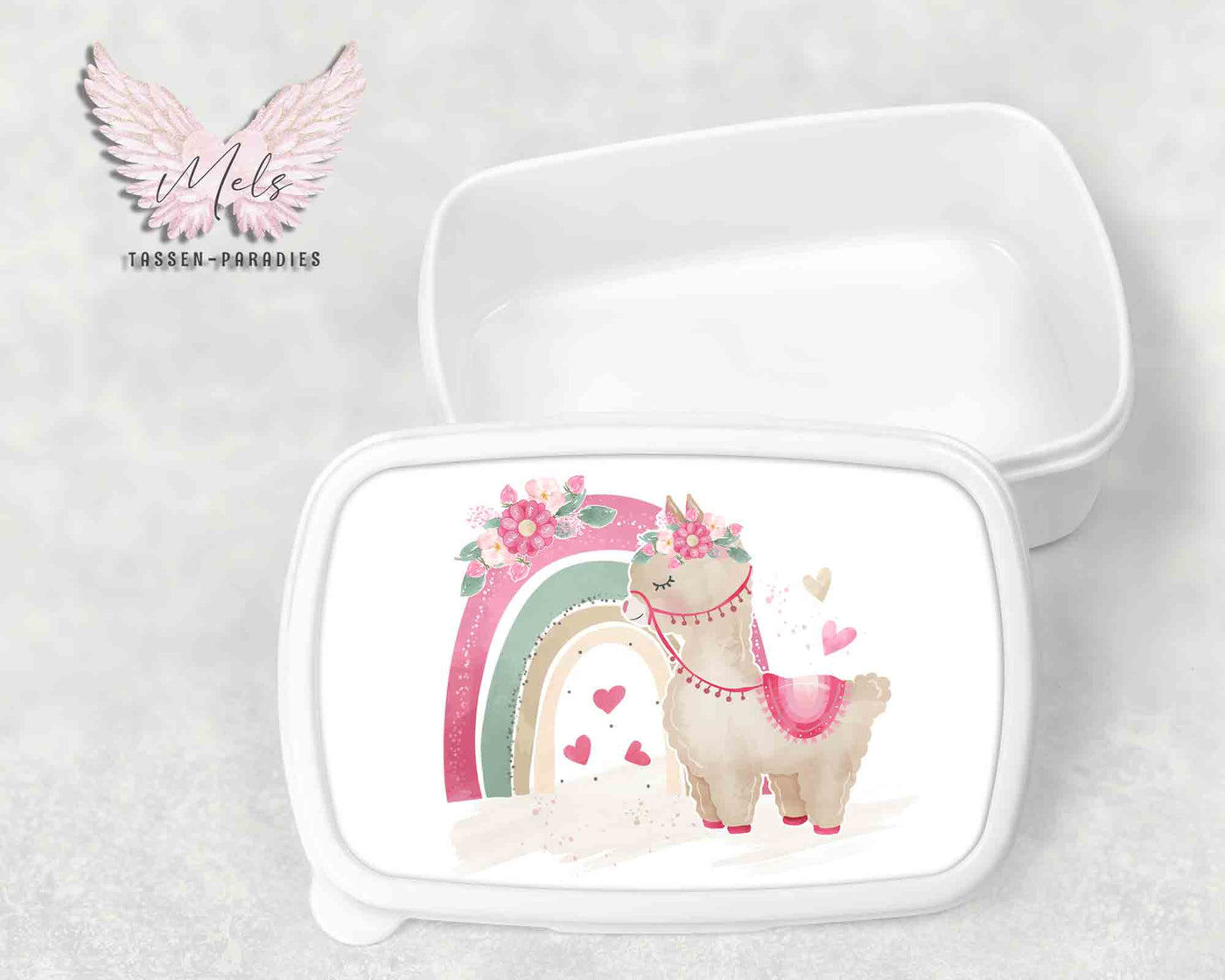 Lama 1 - Personalisierte Kinder-Brotbox / Lunchbox weiß mit und ohne Name