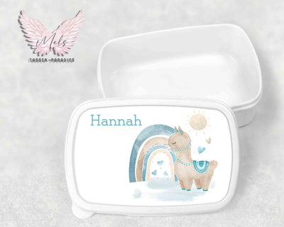 Lama 3 - Personalisierte Kinder-Brotbox / Lunchbox weiß mit und ohne Name