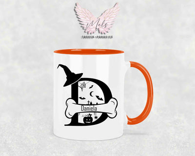 Halloween-Alphabet mit Name - Personalisierte Keramik-Tasse Orange